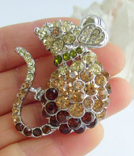 Lovely Mouse Rat Animal Brooch Pin Pendant Brown Rhinestone Crystal EE03276C5 2024 - buy cheap