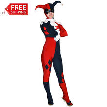 Женский костюм Харли Куинн для взрослых, сексуальный костюм супергероя клоуна, косплей, спандекс, полный костюм, костюмы на Хэллоуин для женщин, маска 2024 - купить недорого