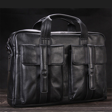 Высококачественный роскошный мужской портфель из натуральной кожи, кожаная офисная сумка, мужская деловая сумка для ноутбука 15 дюймов, сумки на плечо, черная сумка-тоут 2024 - купить недорого