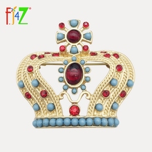 F.J4Z New Fashion Matted Gold Color Alloy Red Rhinestone Beaded Crown Brooch Pins for Women Coats Jewelry X'mas Gifts Bijoux 2024 - buy cheap