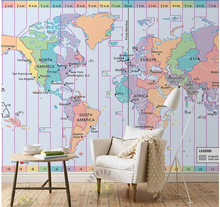 Custom papel DE parede infantil, world time zone map for children room sofa TV wall waterproof vinyl papel DE parede 2024 - buy cheap