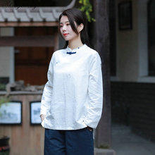 Традиционная китайская рубашка, хлопковый льняной топ в китайском стиле, винтажная чайная одежда Zen, белые, зеленые, красные блузки Q764, 2019 2024 - купить недорого
