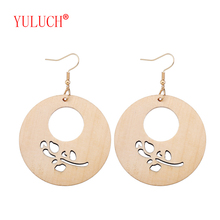 YULUCH National Style Pop Jewelry Natural Wooden Creative Round Flower Pendant for Fashion Women Earrings Accessories Gifts 2024 - buy cheap