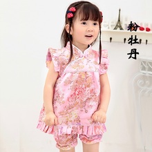 2021 estilo chinês floral qipao conjuntos de crianças ano novo vestidos chineses calças curtas cheongsam 2024 - compre barato
