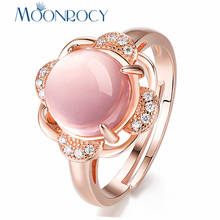 MOONROCY Rose Gold Color CZ Ross Quartz Crystal Pink Opal Rings Flower Ring Jewelry Wholesale for Women Girls Gift Drop Shipping 2024 - buy cheap