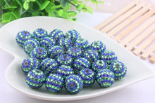 Kwoi vita-Bola de cuentas de diamantes de imitación para niñas, bolas de resina gruesas de color azul/Lima, 20mm, lote de 100 2024 - compra barato