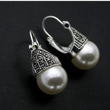 Gray drop 14mm big shell pearl earring lantern large white pearl crystals freshly baked earrings gem/stone/coral/opal Marcasite 2024 - buy cheap