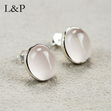 L&P Fashion Pink Crystal Stud Earrings For Lady Genuine Natural Stone 925 Sterling Silver Wedding Fine Jewelry For Women Gifts 2024 - buy cheap
