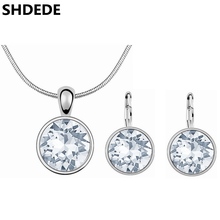 SHDEDE Big Round Pendants Necklace Earring Solitaire Clear Crystal from Swarovski High Quality Jewelry Sets For Women Gift 2024 - buy cheap