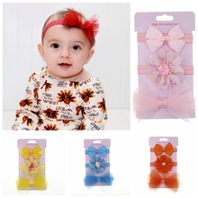 2019 Hot popular Baby Girls Elastic Flower Headbands Bow tulle children Hair Accessories rhinestone Turban Hairband 3pcs/lot 2024 - buy cheap