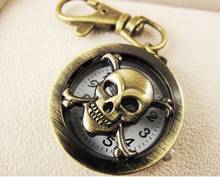 (2216) 12 pcs/lot free shipping vintage antique bronze skull pocket watch key chain 2024 - buy cheap