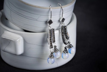 Pendientes de gancho colgantes de ópalo blanco Vintage, joyería de plata de ley, boda 2024 - compra barato
