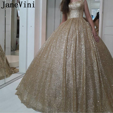 JaneVini Sparkle Gold Ball Gown Plus Size Prom Dresses Sweetheart Sequined Big Bow Back Sweep Train Dubai Luxury Evening Gowns 2024 - buy cheap