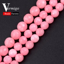 Natural Stone Beads Faceted Pink Chalcedony Loose Beads For Needlework Jewelry Making 4 6 8 10 12mm Diy Bracelet Accessories 15" 2024 - buy cheap
