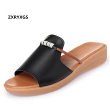Sandalias planas antideslizantes con diamantes de imitación para mujer, zapatos de cuero genuino, zapatillas de talla grande, novedad de verano de 2021 2024 - compra barato
