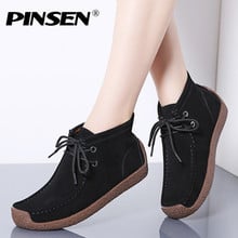 PINSEN 2020 New Women Boots Leather Suede Lace-up Snow Boots Women Winter Warm Plush With Fur Ankle Boots for Women Botas Mujer 2024 - buy cheap