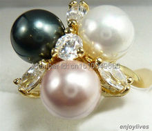 FREE SHIPPING >>>Black White Pink South Sea Shell Pearl Crystal Ring Size: 6.7.8.9 2024 - buy cheap