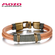 MOZO FASHION Men Jewelry Tide Man Double Layer Brown Leather Braided Rope Bracelets Bangles for Male Pulseira de couro MPH890 2024 - buy cheap