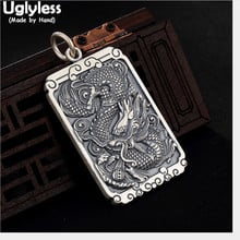 Uglyless Real 999 Full Silver Dragon Pendants Necklaces NO Chain Asian Ethnic Totem Dragons Thai Silver Square Pendant Mantra 2024 - buy cheap