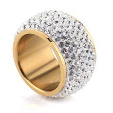 Conjunto de anéis de casamento feminino, anéis brilhantes de cristal cz com 7 fileiras de canal e cor dourada frete grátis 2024 - compre barato
