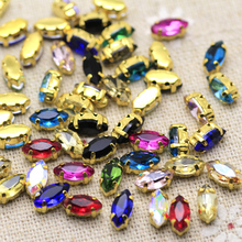 Mix Color small size Navette Sew On Rhinestone with Gold Base Claw crystal Rhinestone For Sewing DIY stones For Dress Decoration 2024 - buy cheap
