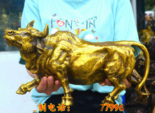 33CM large # TOP HOME SHOP Company FENG SHUI business GIFT Money Drawing GOOD LUCK Bull Taurus bullfight Mascot Brass Sculpture 2024 - buy cheap