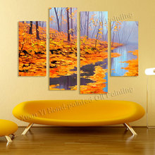 4 Panel Beautiful Hand Painting Foreast River Oil Canvas Painting Cuadros Decoracion Home Decor For Living Room Unframed XY157 2024 - buy cheap