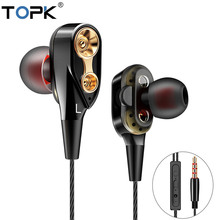 TOPK Wired Earphone For Phone Dual Driver HiFi Stereo In-Ear Headset 3.5mm Sport Running Earphones With Microphone Earbuds 2024 - buy cheap