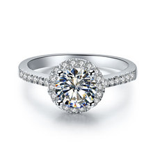 1 quilate 14k ouro branco halo estilo permanente diamante simulado anel feminino de casamento embutido joia de ouro de alta qualidade 2024 - compre barato