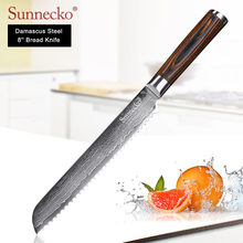 SUNNECKO 8" inch Bread knife Japanese VG10 Damascus Steel Sharp Blade knives Pakka Wood Handle Cake Cutter Chef's kitchen Knife 2024 - buy cheap