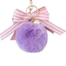 Pompom Women Trinkets Bow Knot Keychain Charm Pompon Keyring Fluffy Faux Rabbit Fur Ball Key Chains For Car Bag GL5026 2024 - buy cheap