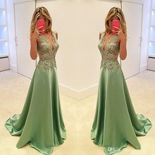 African Muslim Evening Dresses A-line V-neck Appliques Beaded Islamic Dubai Saudi Arabic Long Formal Evening Gown Prom 2024 - buy cheap