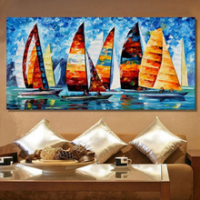 Home Decor Hand Painted modern Colorful Sailboat Oil Painting Wall Art Canvas Picture handmade Acrylic oil painting for bedroom 2024 - buy cheap