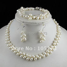 Stunning!jewelry set AA 5-6mm white color Genuine freshwater pearl necklace bracelet earring Hot sale free shipping A2411 2024 - buy cheap