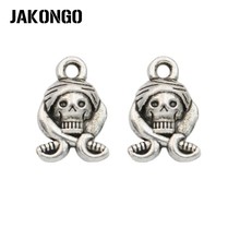 Antique Silver Plated Skull Pirate Charm Pendants for Jewelry Accessories Making Bracelet DIY 15x10mm 20pcs/lot 2024 - buy cheap