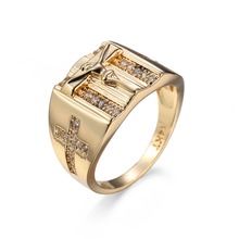 Anéis de ouro crgp 18krgp vintage, anel com sinete em cruz de jesus esculpido para homens e mulheres, joias de zircônia cúbica para casamento 2024 - compre barato