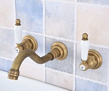 Antique Brass Widespread Wall-Mounted Tub 3 Holes Dual Ceramic Handles Kitchen Bathroom Tub Sink Basin Faucet Mixer Tap asf532 2024 - buy cheap