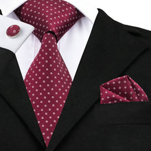 Hot Mens Tie Crimson Silk Jacquard Necktie Hanky Cufflinks Set  Ties For Men Business Fashion Wedding Party C-875 2024 - buy cheap
