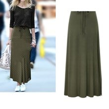 Womens High Waist Pleated A Line Long Skirt Side Split Belted Maxi Long Skirt Autumn Vintage Drawstring Skirts 2024 - buy cheap