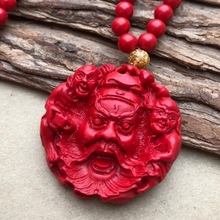 Natural cinnabar pendant, carved red Zhong Kui pendant, lucky charm, men's and women's sweater chain 2024 - buy cheap