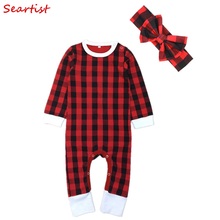 Seartist Newborn Spring Jumpsuit Swaddle Blankets Red Plaid Headband+Hat+Rompers Bebes Baby Boy Girl Clothes Pajamas 2022 40 2024 - buy cheap