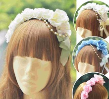 Princess sweet lolita Hairbands Gorgeous Art Museum crown beads wreath Bow Headband KC and bead chain necklace MHTSP027 2024 - buy cheap