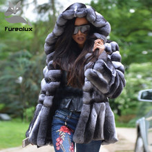 Furealux Real Natural Rex Rabbit Fur Coat High Quality 100% Genuine Rex Rabbit Fur Chinchilla Color Winter Jacket 2024 - buy cheap