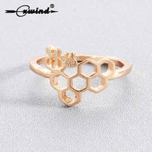 Fashion Bee Hexagon Rings Geometric Honeycomb Unique Animal Ring Gift For Women Punk Party couple Jewelry Bague Femme 2024 - buy cheap