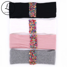 Gzhilovingl mulher de algodão pedras coloridas fita headbands headwear boho macio com nervuras elástico acessórios de faixa de cabelo festa turbante 2024 - compre barato