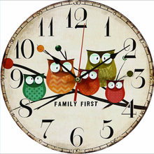2016 owl Wall Clock Art Large Wall Clock Vintage Wooden Wall Clock Large Shabby Rustic Kitchen Home Antique Style Wall Clock 2024 - buy cheap