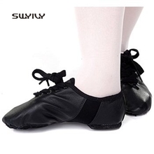 SWYIVY-zapatillas de Ballet para mujer, calzado deportivo de piel auténtica con fondo suave, para baile de gimnasia, para otoño, 2019 2024 - compra barato