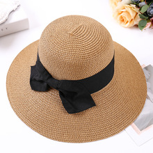 Sombrero de paja de ala ancha con lazo para mujer, sombrero de paja con visera de viaje al aire libre, moda coreana, playa, venta al por mayor, H040 2024 - compra barato