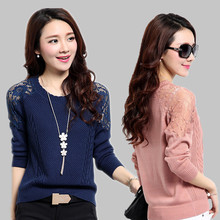 2021 New Spring Autumn women's Fashion Sweater Long-Sleeved Lace Stitching Casual Hollow Pullovers Sweater Female Knitwear W370 2024 - buy cheap