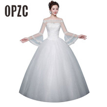 Hot Sale Vintage Korean Lace Boat Neck Princess Wedding Dress Vestidos De Novia Long Flare Sleeve Appliques Embroidery 2024 - buy cheap